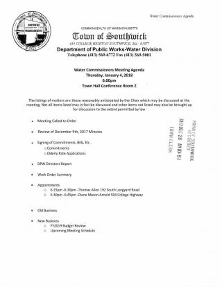 Water Commissioners Agenda Image