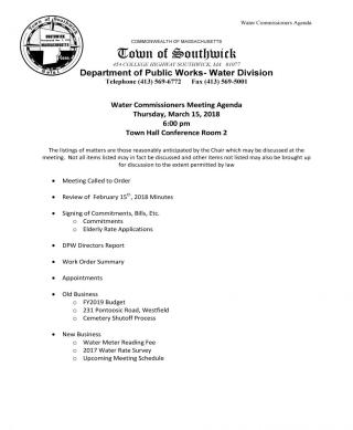 Water Commissioners' Agenda