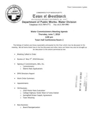 Water Commissioners' Agenda