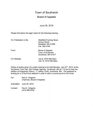 7:15pm Board of Appeals Public Hearing Notice