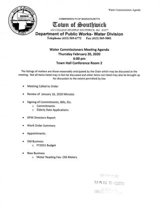 Water Commissioners Agenda