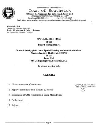 Board of Registrars Agenda