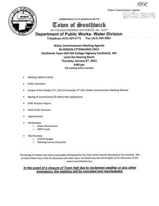 Water Commissioners Agenda